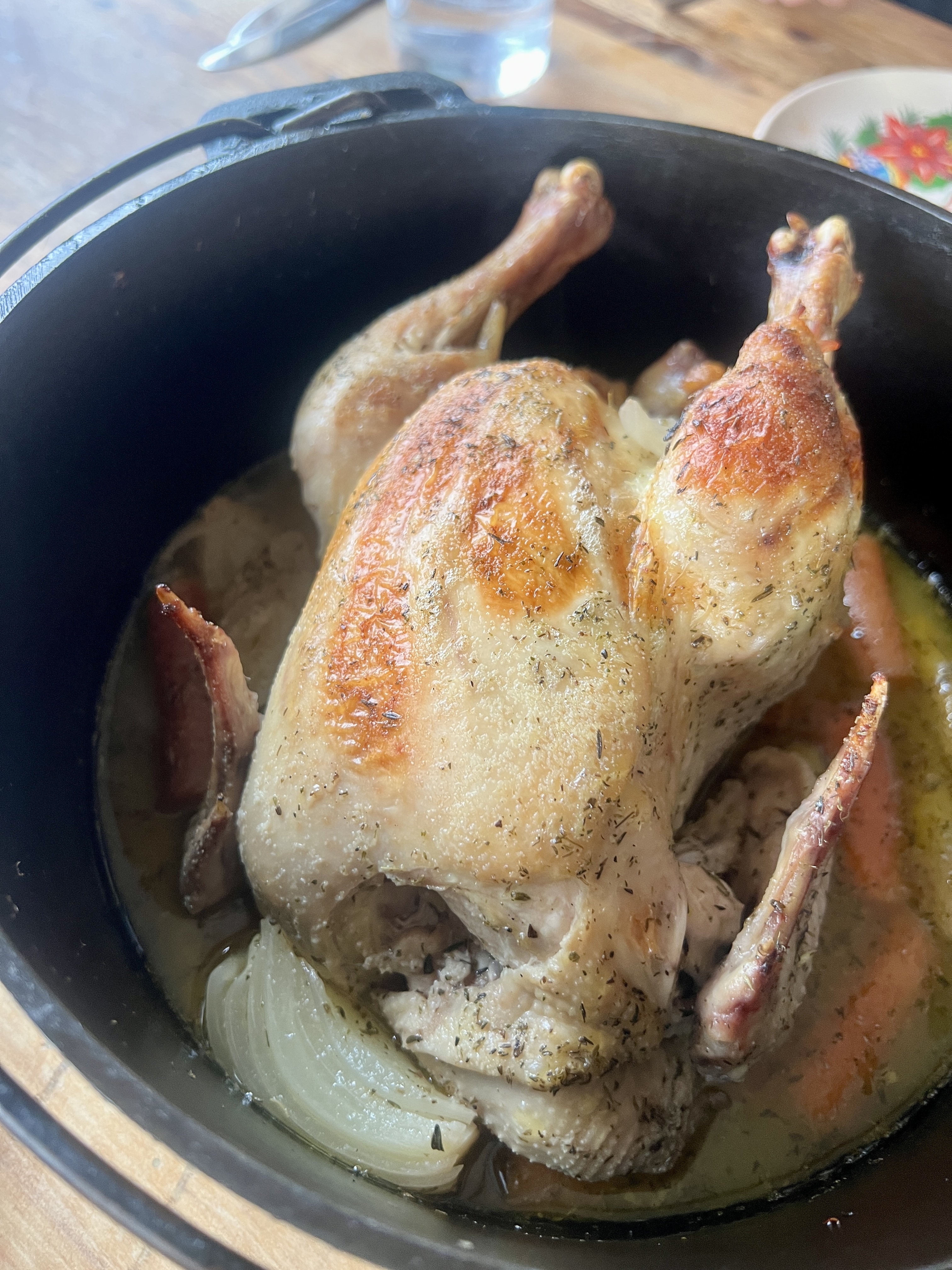 Dutch oven whole chicken with vegetables